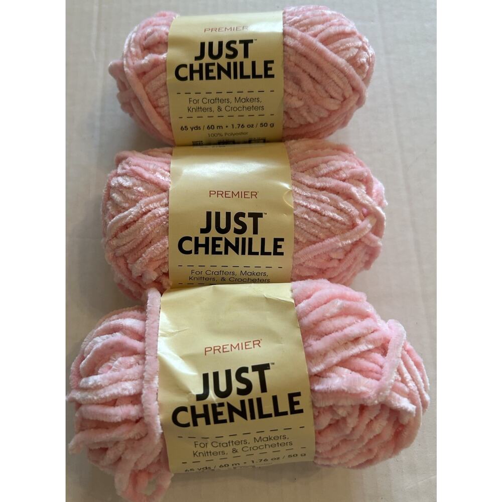 Lot Of 3 Skeins Premier Just Chenille Yarn Pink #2017-03 Super Bulky 1.76 Oz